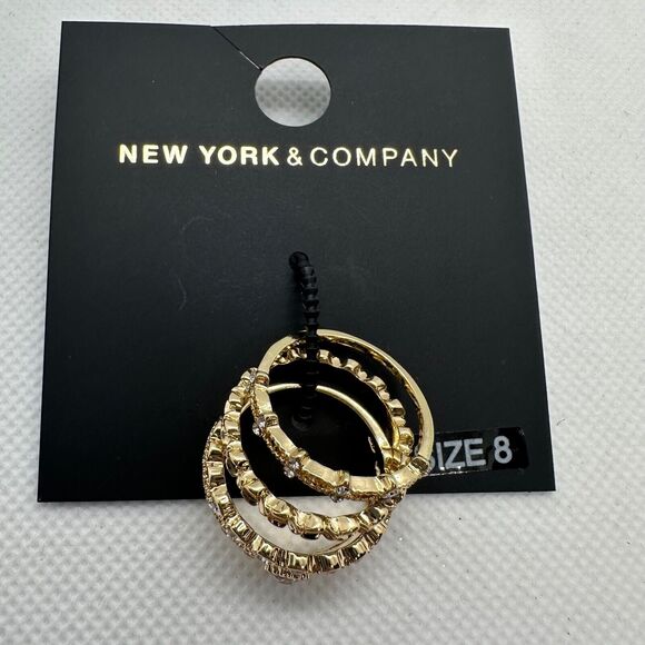 New York & Company Gold Ton White Stone Stack of 3 Size 8 Rings - Picture 4 of 6